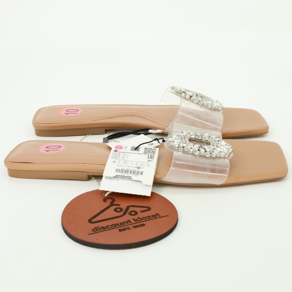 ZARA EMBELLISHED VINYL FLAT SANDALS - Picture 5 of 6